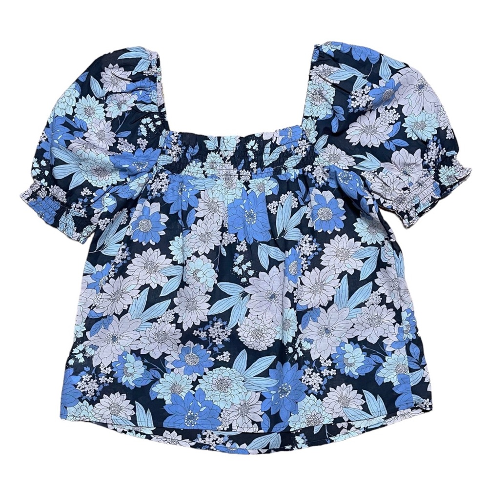 J Crew Square Neck Puff Sleeve Zinnia Floral Top NWOT Sz S